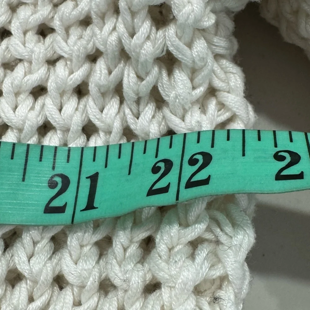 Tory Burch Women Cotton Open Knit‎ Wool Grid Pattern Longline Sweater Size Large
